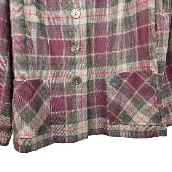 Pendleton Plaid Button Front Shirt Jacket Womens Size L Purple Grey special wool - Picture 11 of 12